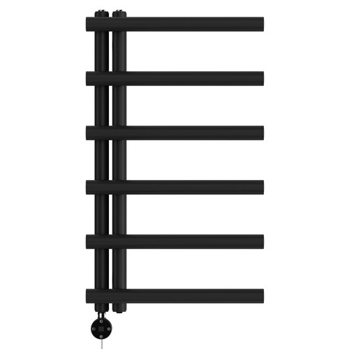 Mason Colore Matt Black 850mm x 500mm Designer Digital Thermostatic Electric Heated Towel Rail View from Front