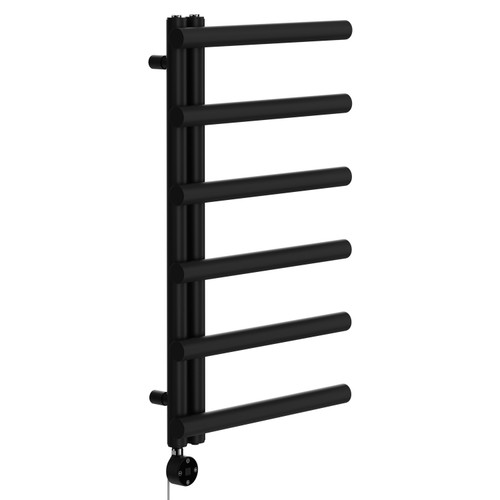 Mason Colore Matt Black 850mm x 500mm Designer Digital Thermostatic Electric Heated Towel Rail Left Hand View