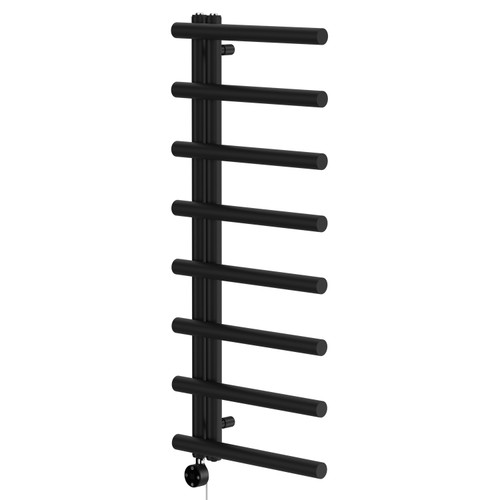 Mason Colore Matt Black 1150mm x 500mm Designer Digital Thermostatic Electric Heated Towel Rail Right Hand View