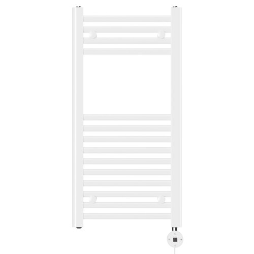 Pizarro White 800mm x 400mm Straight Digital Thermostatic Electric Heated Towel Rail View from Front