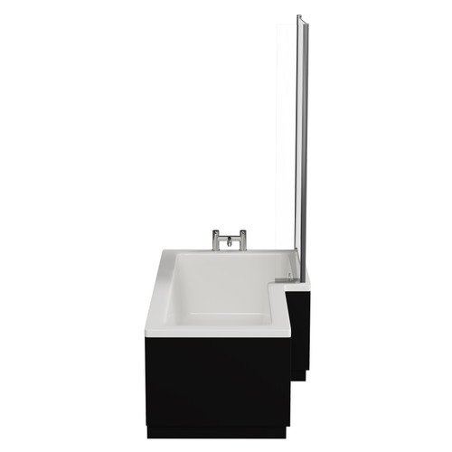 Loire 1700mm Right Hand L Shaped Shower Bath with Bath Screen and Matt Black Front and End Bath Panels Side View