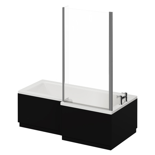 Loire 1700mm Right Hand L Shaped Shower Bath with Bath Screen and Matt Black Front and End Bath Panels Right Hand View