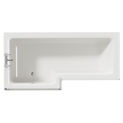 Loire 1700mm Left Hand L Shaped Shower Bath with Bath Screen and Tobacco Oak Front and End Bath Panel View from Top