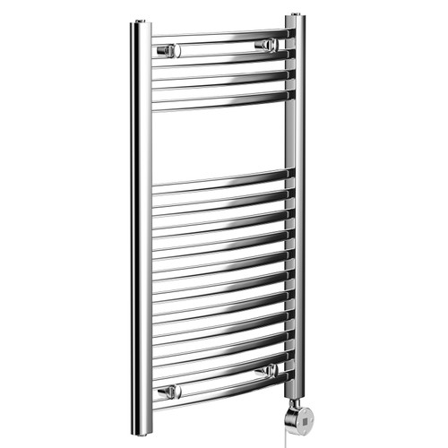 Columbus Chrome 800mm x 500mm Curved Digital Thermostatic Electric Heated Towel Rail Left Hand View
