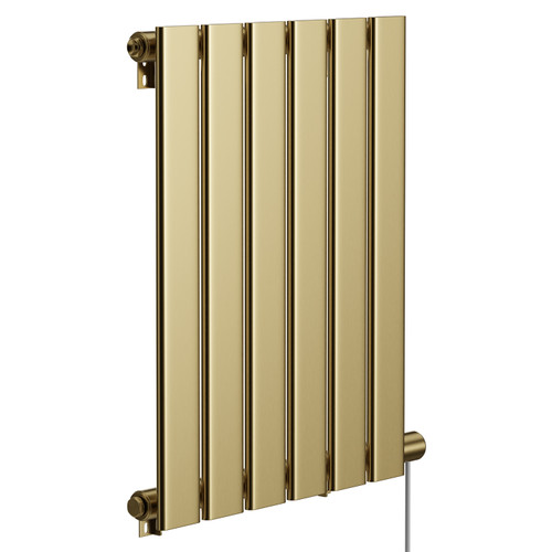 Hudson Colore Brushed Brass 600mm x 452mm Horizontal Electric Single Panel Radiator Left Hand View