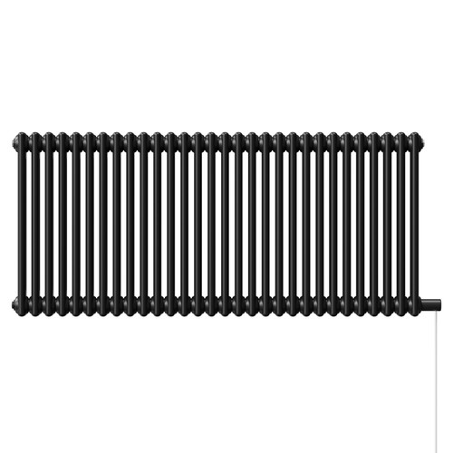 Colosseum Colore Matt Black 600mm x 1340mm Horizontal Electric Double Column Radiator View from Front