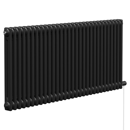 Colosseum Colore Matt Black 600mm x 1340mm Horizontal Electric Double Column Radiator Left Hand View
