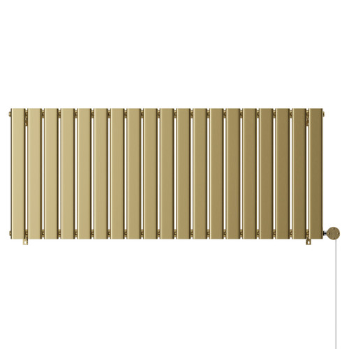 Hudson Colore Brushed Brass 600mm x 1440mm Horizontal Digital Thermostatic Electric Single Panel Radiator View from Front
