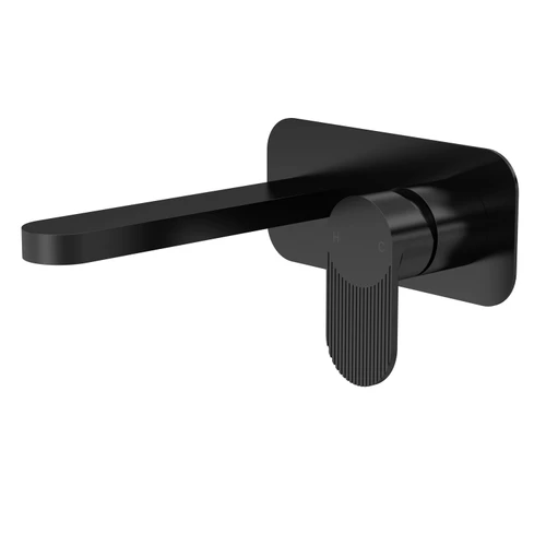 Nuie Cyprus Matt Black Wall Mounted 2 Tap Hole Basin Mixer with Plate - BIN428F Main Image