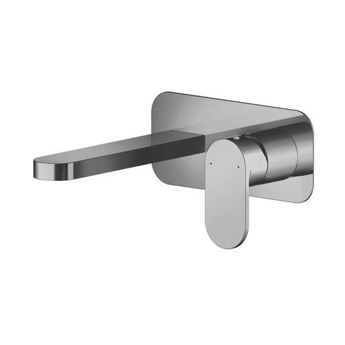 Nuie Binsey Brushed Pewter Wall Mounted 2 Tap Hole Basin Mixer with Plate - BIN728 Main Image