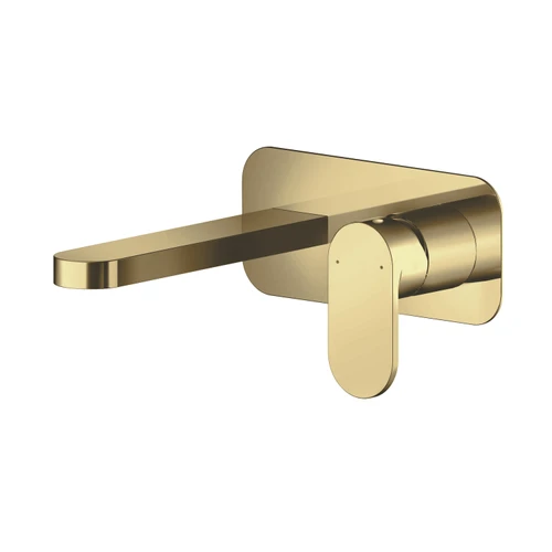 Nuie Binsey Brushed Brass Wall Mounted 2 Tap Hole Basin Mixer with Plate - BIN828 Main Image