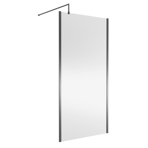 Nuie 1000mm x 1850mm Outer Framed Wetroom Shower Screen with Brushed Pewter Support Bar - WRSCOGM10 Main Image
