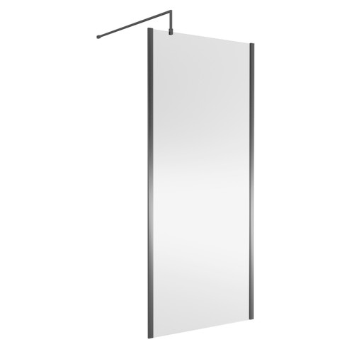 Nuie 900mm x 1850mm Outer Framed Wetroom Screen with Brushed Pewter Support Bar - WRSCOGM90 Main Image