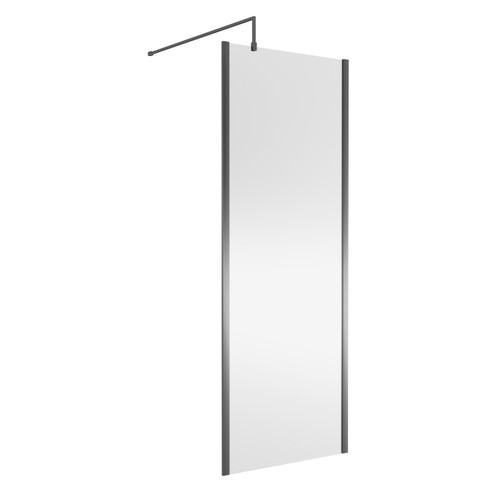 Nuie 760mm x 1850mm Outer Framed Wetroom Shower Screen with Brushed Pewter Support Bar - WRSCOGM76 Main Image