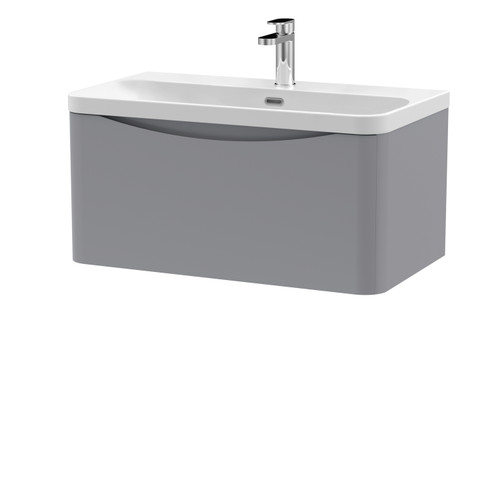 Nuie Lunar Satin Grey 800mm Wall Hung Single Drawer Vanity Unit and Thin Edge Ceramic Basin - LUN206B Main Image