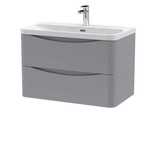Nuie Lunar Satin Grey 800mm Wall Hung 2 Drawer Vanity Unit and Thin Edge Ceramic Basin - LUN204B Main Image