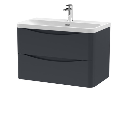 Nuie Lunar Satin Soft Black 800mm Wall Hung 2 Drawer Vanity Unit and Thin Edge Ceramic Basin - LUN1404B Main Image