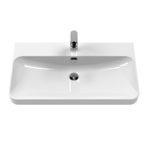 Nuie Lunar Satin Blue 800mm Wall Hung 2 Drawer Vanity Unit and Thin Edge Ceramic Basin - LUN304B Second View