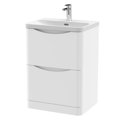 Nuie Lunar Satin White 600mm 2 Drawer Vanity Unit and Thin Edge Ceramic Basin - LUN101B Main Image