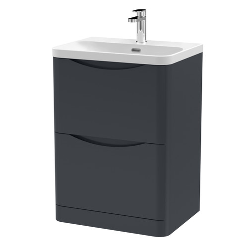 Nuie Lunar Satin Soft Black 600mm 2 Drawer Vanity Unit and Thin Edge Ceramic Basin - LUN1401B Main Image