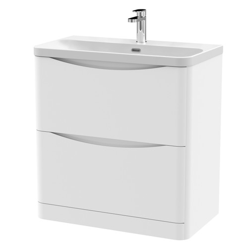 Nuie Lunar Satin White 800mm 2 Drawer Vanity Unit and Thin Edge Ceramic Basin - LUN103B Main Image