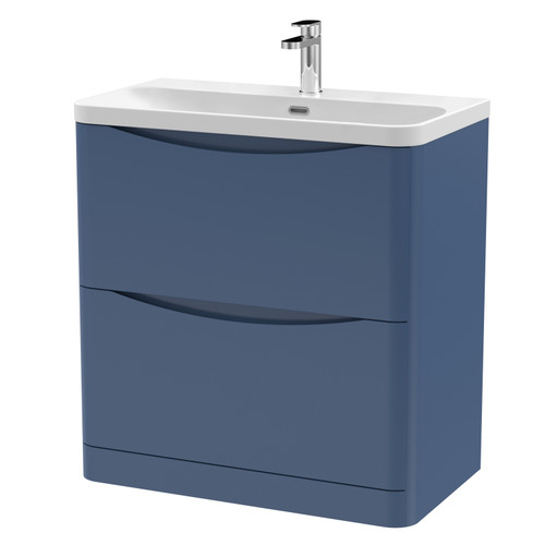 Nuie Lunar Satin Blue 800mm 2 Drawer Vanity Unit and Thin Edge Ceramic Basin - LUN303B Main Image