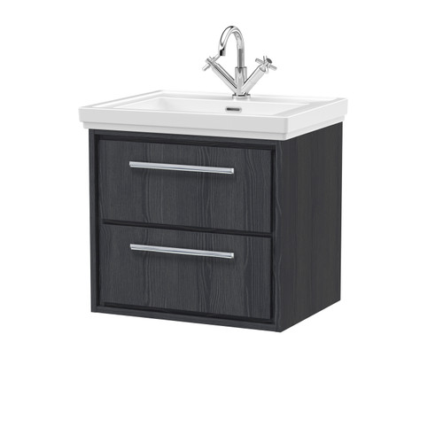 Hudson Reed Lille Graphite Grey Woodgrain 600mm Wall Hung 2 Drawer Vanity Unit and Classic Fireclay Basin - LIL2224A Main Image