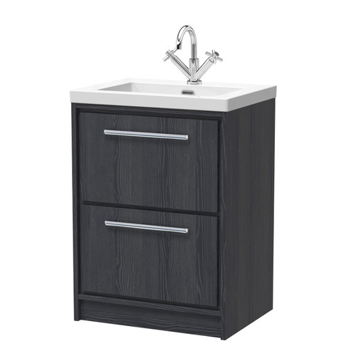 Hudson Reed Lille Graphite Grey Woodgrain 600mm 2 Drawer Vanity Unit and Minimalist Fireclay Basin - LIL2233L Main Image