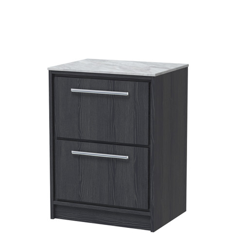 Hudson Reed Lille Graphite Grey Woodgrain 600mm 2 Drawer Vanity Unit with Grey Marble Worktop - LIL2233GMT Main Image