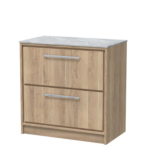Hudson Reed Lille Bleached Oak Woodgrain 800mm 2 Drawer Vanity Unit with Grey Marble Worktop - LIL3035GMT Main Image