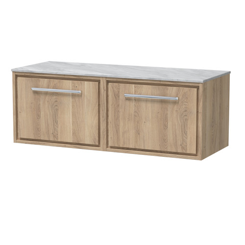 Hudson Reed Lille Bleached Oak Woodggrain 1200mm Wall Hung 2 Drawer Vanity Unit with Grey Marble Worktop - LIL3022GMT2 Main Image