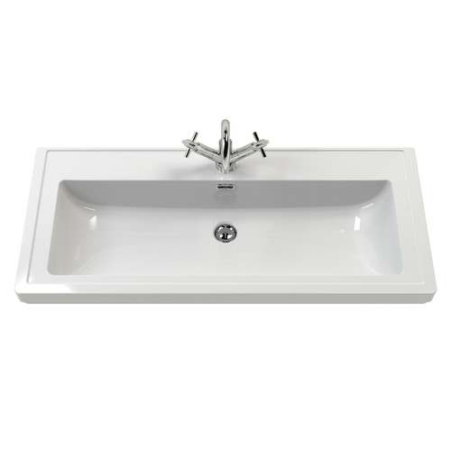 Hudson Reed Lille Matt Fern Green 600mm Wall Hung Single Drawer Vanity Unit and Minimalist Fireclay Basin - LIL3122L Second View