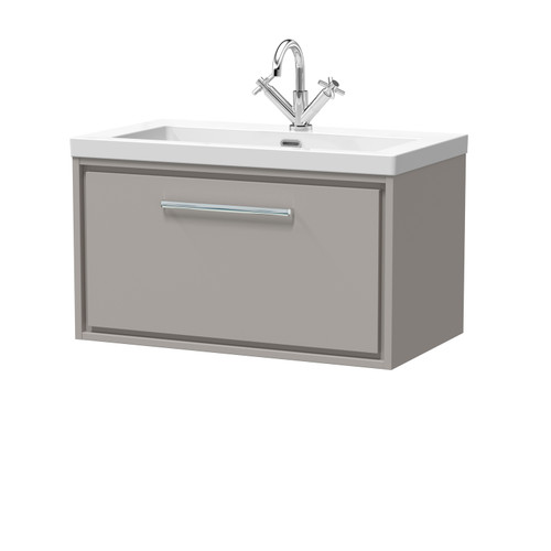 Hudson Reed Lille Matt Pebble Grey 800mm Wall Hung Single Drawer Vanity Unit and Minimalist Fireclay Basin - LIL3225L Main Image
