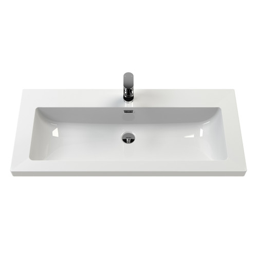 Hudson Reed Lille Matt Fern Green 800mm Wall Hung Single Drawer Vanity Unit and Minimalist Fireclay Basin - LIL3125L Second View