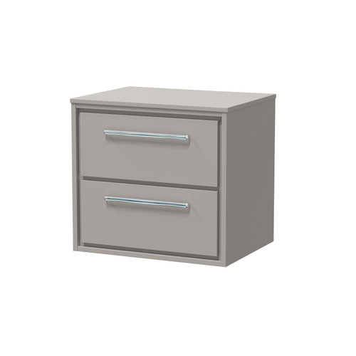 Hudson Reed Lille Matt Pebble Grey 600mm Wall Hung 2 Drawer Vanity Unit with Worktop - LIL3224W Main Image