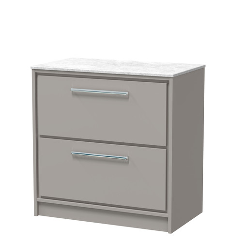 Hudson Reed Lille Matt Pebble Grey 800mm 2 Drawer Vanity Unit with White Marble Worktop - LIL3235WMT Main Image
