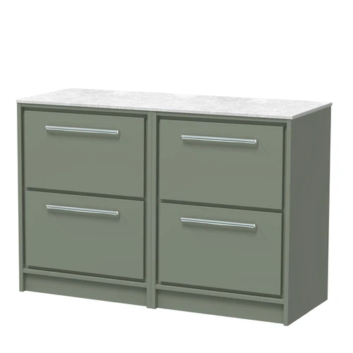 Hudson Reed Lille Matt Fern Green 600mm 2 Drawer Vanity Unit with White Marble Worktop - LIL3133WMT2 Main Image