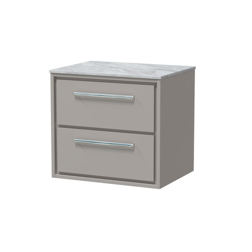 Hudson Reed Lille Matt Pebble Grey 600mm Wall Hung 2 Drawer Vanity Unit with Grey Marble Worktop - LIL3224GMT Main Image