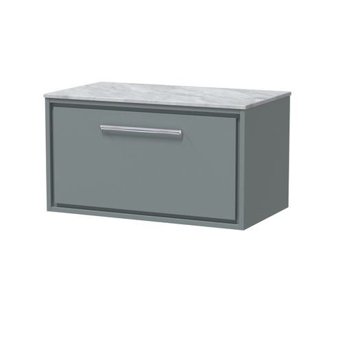 Hudson Reed Lille Matt Coastal Grey 800mm Wall Hung Single Drawer Vanity Unit with Grey Marble Worktop - LIL2325GMT Main Image