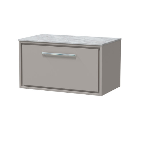 Hudson Reed Lille Matt Pebble Grey 800mm Wall Hung Single Drawer Vanity Unit with Grey Marble Worktop - LIL3225GMT Main Image