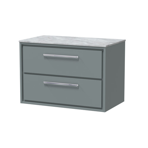 Hudson Reed Lille Matt Coastal Grey 800mm Wall Hung 2 Drawer Vanity Unit with Grey Marble Worktop - LIL2326GMT Main Image
