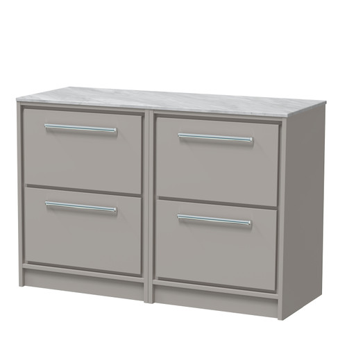 Hudson Reed Lille Matt Pebble Grey 600mm 2 Drawer Vanity Unit with Grey Marble Worktop - LIL3233GMT2 Main Image