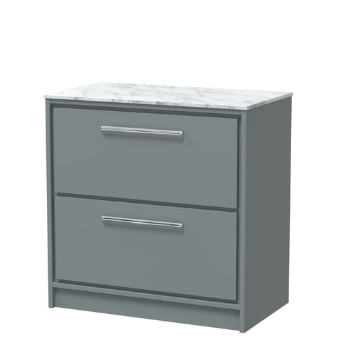 Hudson Reed Lille Matt Coastal Grey 800mm 2 Drawer Vanity Unit with Carrera Marble Worktop - LIL2335CMT Main Image