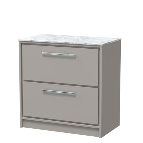 Hudson Reed Lille Matt Pebble Grey 800mm 2 Drawer Vanity Unit with Carrera Marble Worktop - LIL3235CMT Main Image
