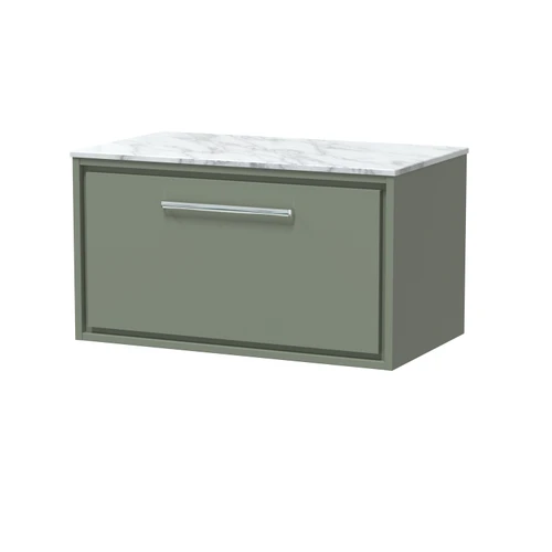 Hudson Reed Lille Matt Fern Green 800mm Wall Hung Single Drawer Vanity Unit with Carrera Marble Worktop - LIL3125CMT Main Image