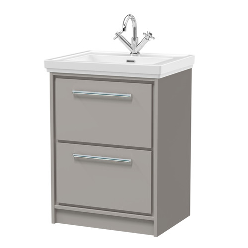 Hudson Reed Lille Matt Pebble Grey 600mm 2 Drawer Vanity Unit and Classic Fireclay Basin - LIL3233A Main Image