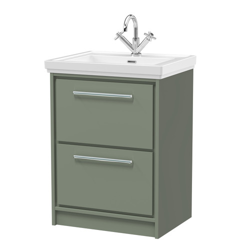 Hudson Reed Lille Matt Fern Green 600mm 2 Drawer Vanity Unit and Classic Fireclay Basin - LIL3133A Main Image