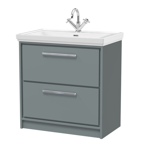 Hudson Reed Lille Matt Coastal Grey 800mm 2 Drawer Vanity Unit and Classic Fireclay Basin - LIL2335A Main Image