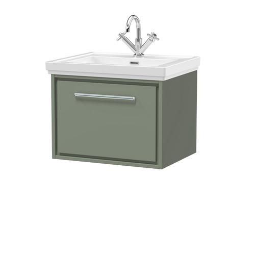 Hudson Reed Lille Matt Fern Green 600mm Wall Hung Single Drawer Vanity Unit and Classic Fireclay Basin - LIL3122A Main Image