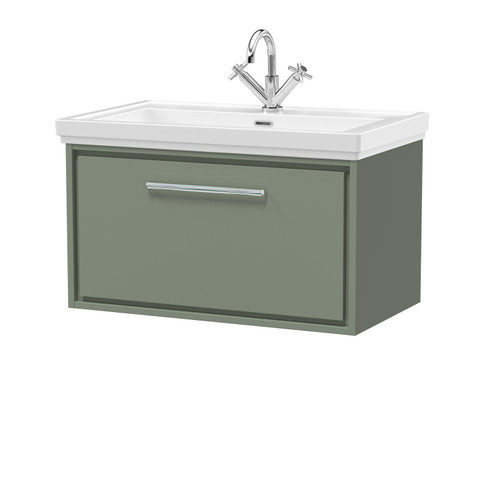Hudson Reed Lille Matt Fern Green 800mm Wall Hung Single Drawer Vanity Unit and Classic Fireclay Basin - LIL3125A Main Image